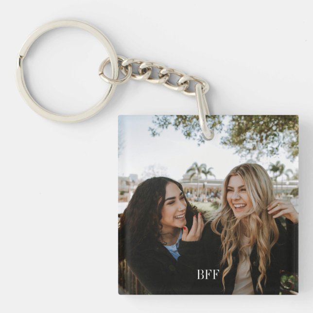 Modern Personalized Best Friend Photo Quote Key Ring (Front)