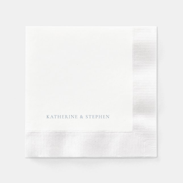 Modern Personalized Blue Names Coined Wedding Napkin (Front)