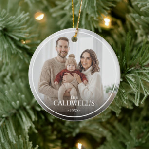 Modern Personalized Boarder Overlay Family Photo  Ceramic Ornament