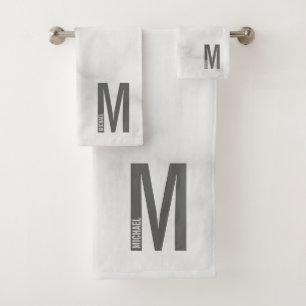 Modern Personalized Bold Monogram and Name Bath Towel Set
