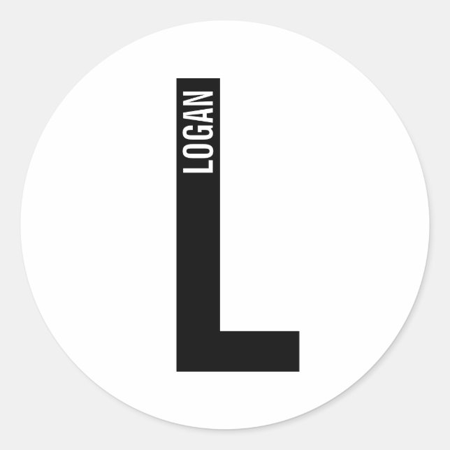 Modern Personalized Bold Monogram and Name Classic Round Sticker (Front)