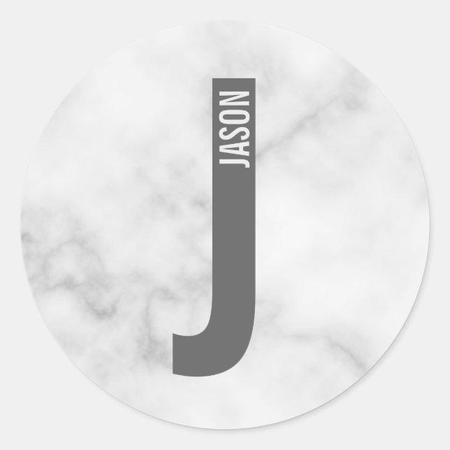 Modern Personalized Bold Monogram and Name Classic Round Sticker (Front)