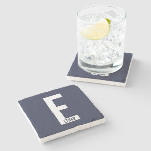 Modern Personalized Bold Monogram and Name Stone Coaster