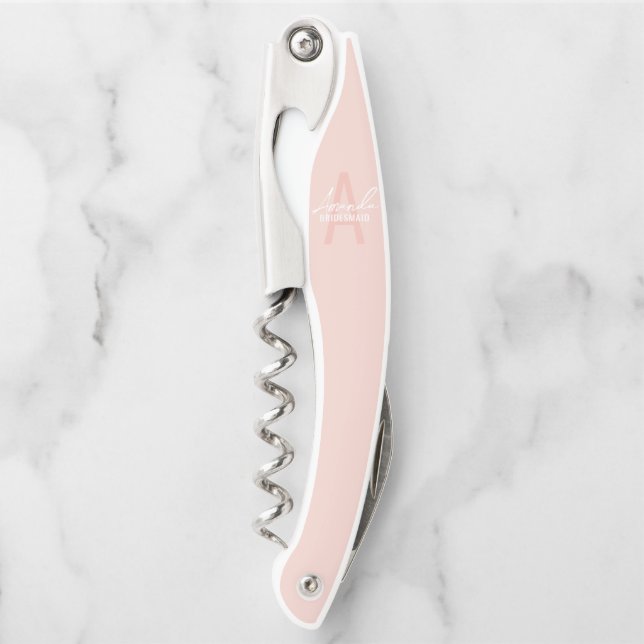 Modern Personalized Bridesmaid's Monogram and Name Corkscrew (Front)