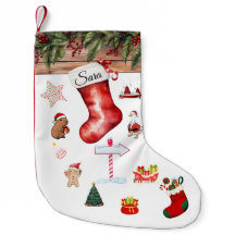 Modern Personalized Christmas Stocking Red & White