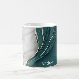 Modern Personalized Dark Teal Gold Marble Coffee Mug