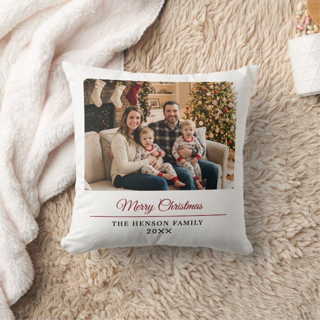 Modern Personalized Family Photo Merry Christmas  Cushion (Blanket)