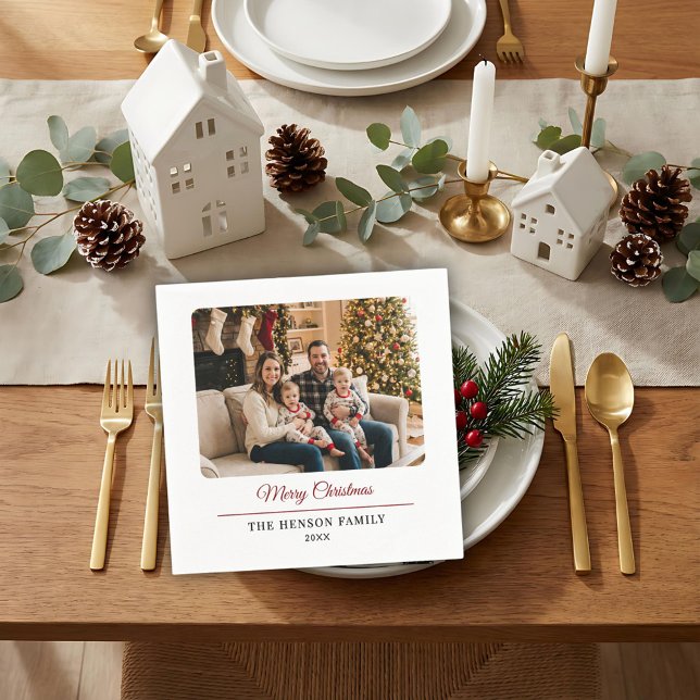 Modern Personalized Family Photo Merry Christmas  Napkin (Creator Uploaded)