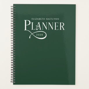 Modern Personalized Forest Green and White Planner