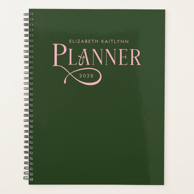 Modern Personalized Green and Pink Planner (Front)