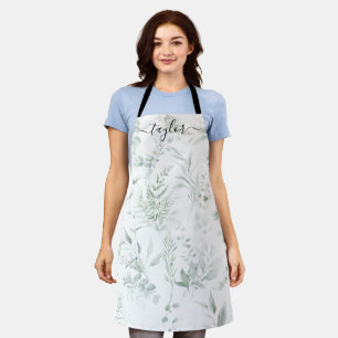 Modern Personalized Greenery Print Apron