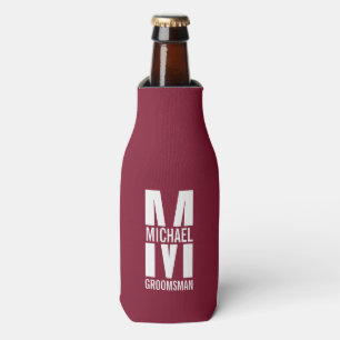 Modern Personalized Groomsmen Monogram and Name Bottle Cooler
