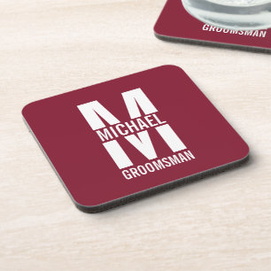Modern Personalized Groomsmen Monogram and Name Coaster