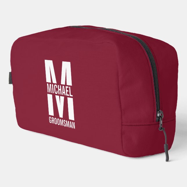 Modern Personalized Groomsmen Monogram and Name Dopp Kit (Right Corner)