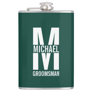 Modern Personalized Groomsmen Monogram and Name Hip Flask