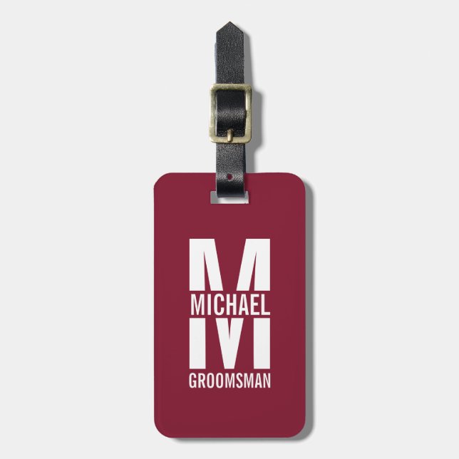 Modern Personalized Groomsmen Monogram and Name Luggage Tag (Front Vertical)