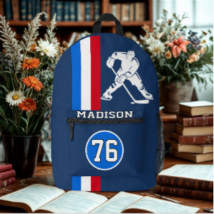 Modern Personalized Ice Hockey Player Name Number  Printed Backpack