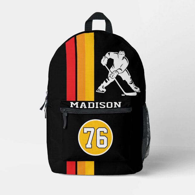 Modern Personalized Ice Hockey Player Name Number Printed Backpack (Front)