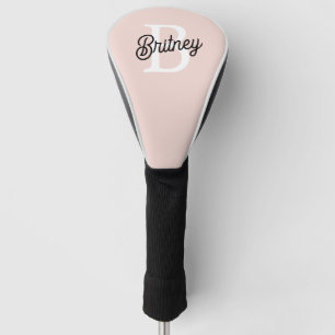 Modern Personalized Monogram and Name Pastel Pink Golf Head Cover