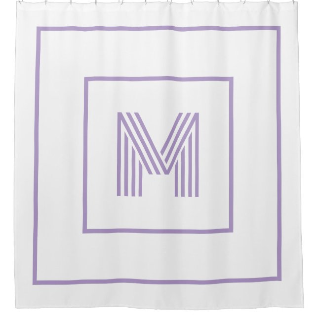  Modern Personalized Monogram white purple Shower Curtain (Front)