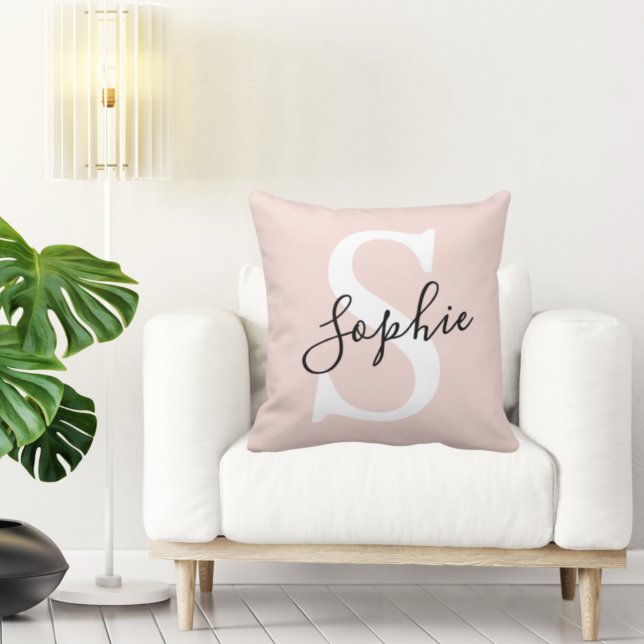 Modern Personalized Name Monogram Pastel Pink Cushion (Creator Uploaded)