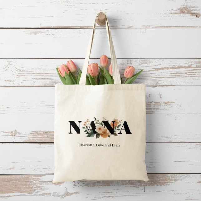 Modern Personalized Nana Floral Gift Tote Bag (Creator Uploaded)