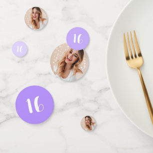 Modern Personalized Photo 16th Birthday Purple Confetti