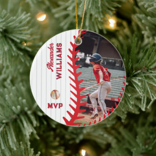 Modern PERSONALIZED Photo Round Softball Baseball Ceramic Ornament