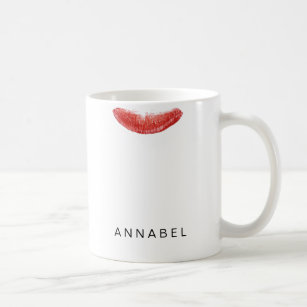 Modern personalized red gloss lipstick mark coffee mug