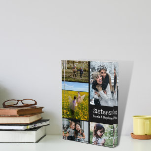 Modern Personalized Sisters 5 Photo Collage Block