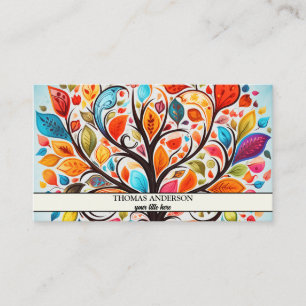 Modern Personalized Tree of Life - Colorful Leaves Business Card