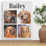 Modern Pet 4 Picture Collage Personalise Dog Lover Faux Canvas Print<br><div class="desc">Celebrate your best friend with a custom pet photo collage canvas print. Whether you have a new puppy, or to memorialise all the special moments thru each year, every pet deserves a personalised pet photo canvas ! Our dog photo canvas has 9 photos, bold monogram name to personalise .See 'personalise...</div>