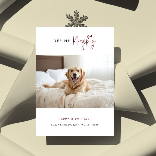 Modern Pet Christmas Define Naughty Dog Photo Holiday Card (Creator Uploaded)