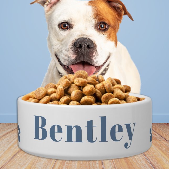 Modern Pet Dog Personalised Dusty Blue Food Water Bowl (Creator Uploaded)