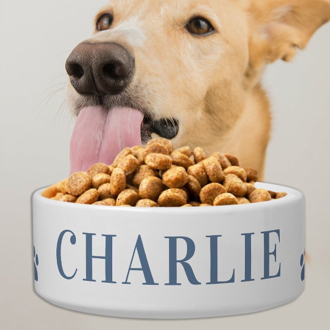 Modern Pet Dog Personalised Dusty Blue Food Water Bowl (Creator Uploaded)