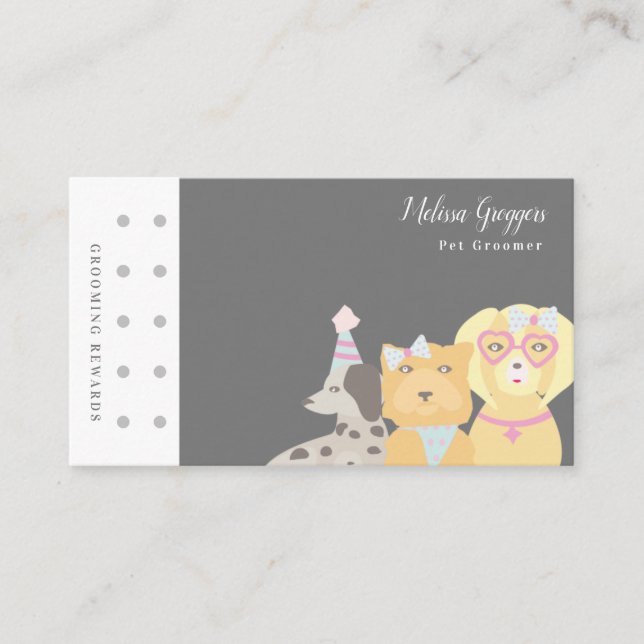 Modern Pet Groomer Character Logo Reward Business Card (Front)