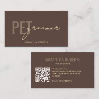 Modern pet groomer QR Code brown Business Card