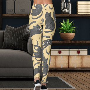 Modern Pet Lover Beige And Grey Kitten Cat Pattern Leggings
