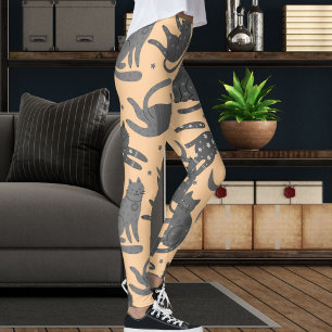Modern Pet Lover Peach And Grey Kitten Cat Pattern Leggings