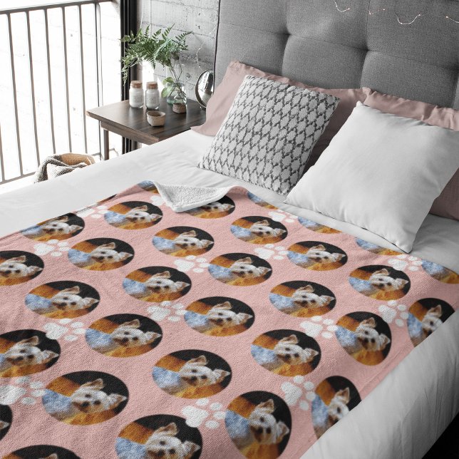  Modern Pet Lover Pet Photo Rose Gold w Paw Print Fleece Blanket (Creator Uploaded)