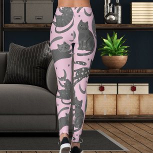 Modern Pet Lover Pink And Grey Kitten Cat Pattern Leggings