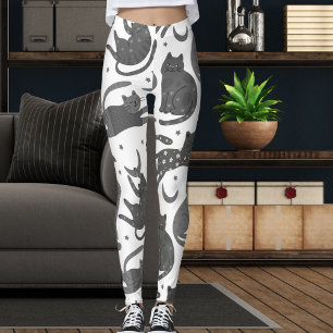 Modern Pet Lover White And Grey Kitten Cat Pattern Leggings