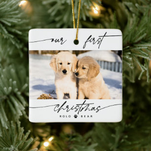 Modern Pet Lover's Our First Christmas Photo Ceramic Ornament