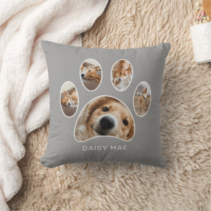 Modern Pet Lovers Paw Print Custom Photo Collage Cushion