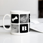 Modern Pet Monogram Photo Collage Coffee Mug<br><div class="desc">Customise this cute modern mug design with your favourite photos of your pooch! A great gift for any pet parent, this design features alternating squares of photos and crisp black blocks displaying a dog bone, paw print, heart, your dog or family monogram, and your pup's name in white lettering. Add...</div>