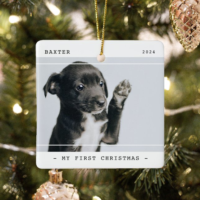 Modern Pet My First Christmas 2 Photo Ceramic Ornament (Creator Uploaded)