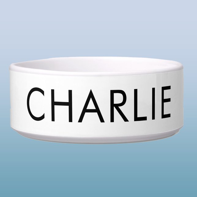 Modern Pet Name Personalised Bowl (Simple modern typography personalized pet name dog or cat food bowl)