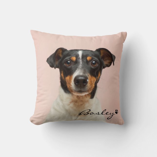 Modern Pet Photo Add Your Name Paw Print Cushion (Front)