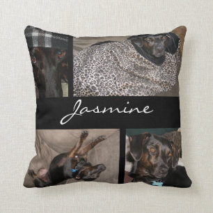 Modern Pet Photo Collage Monogrammed Cushion