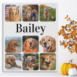 Modern Pet Photo Collage Personalised Dog Lover  Faux Canvas Print<br><div class="desc">Celebrate your best friend with a custom pet photo collage canvas print. Whether you have a new puppy, or to memorialise all the special moments thru each year, every pet deserves a personalised pet photo canvas ! Our dog photo canvas has 9 photos, bold monogram name to personalise .See 'personalise...</div>